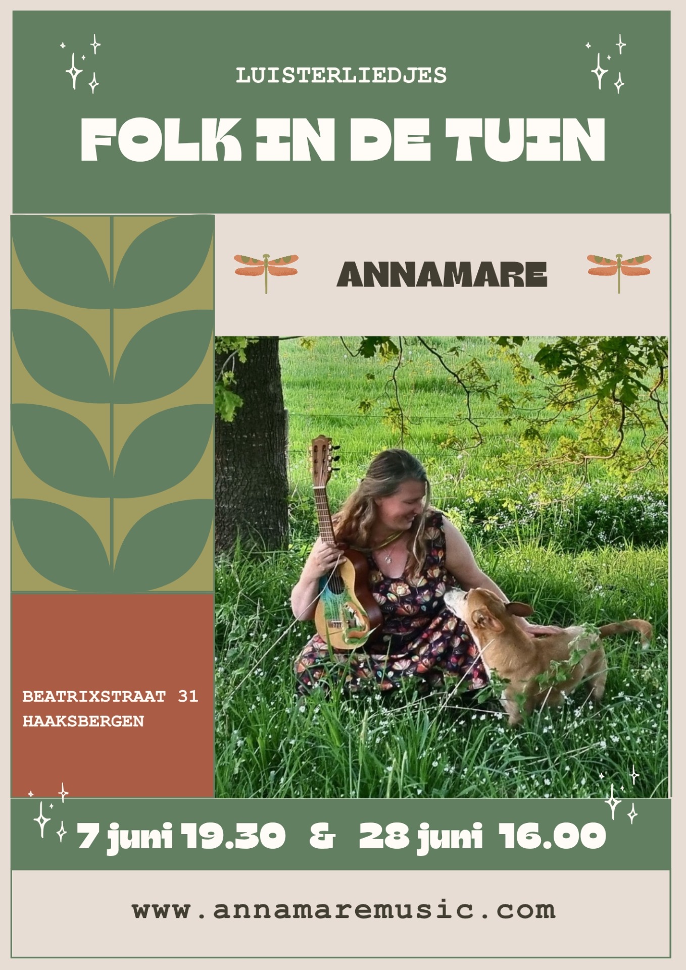 Folk in de tuin bij AnnAmare.              7 juni om 19.30 en 28 juni om 16.00. Beatrixstraat 31 Haaksbergen
